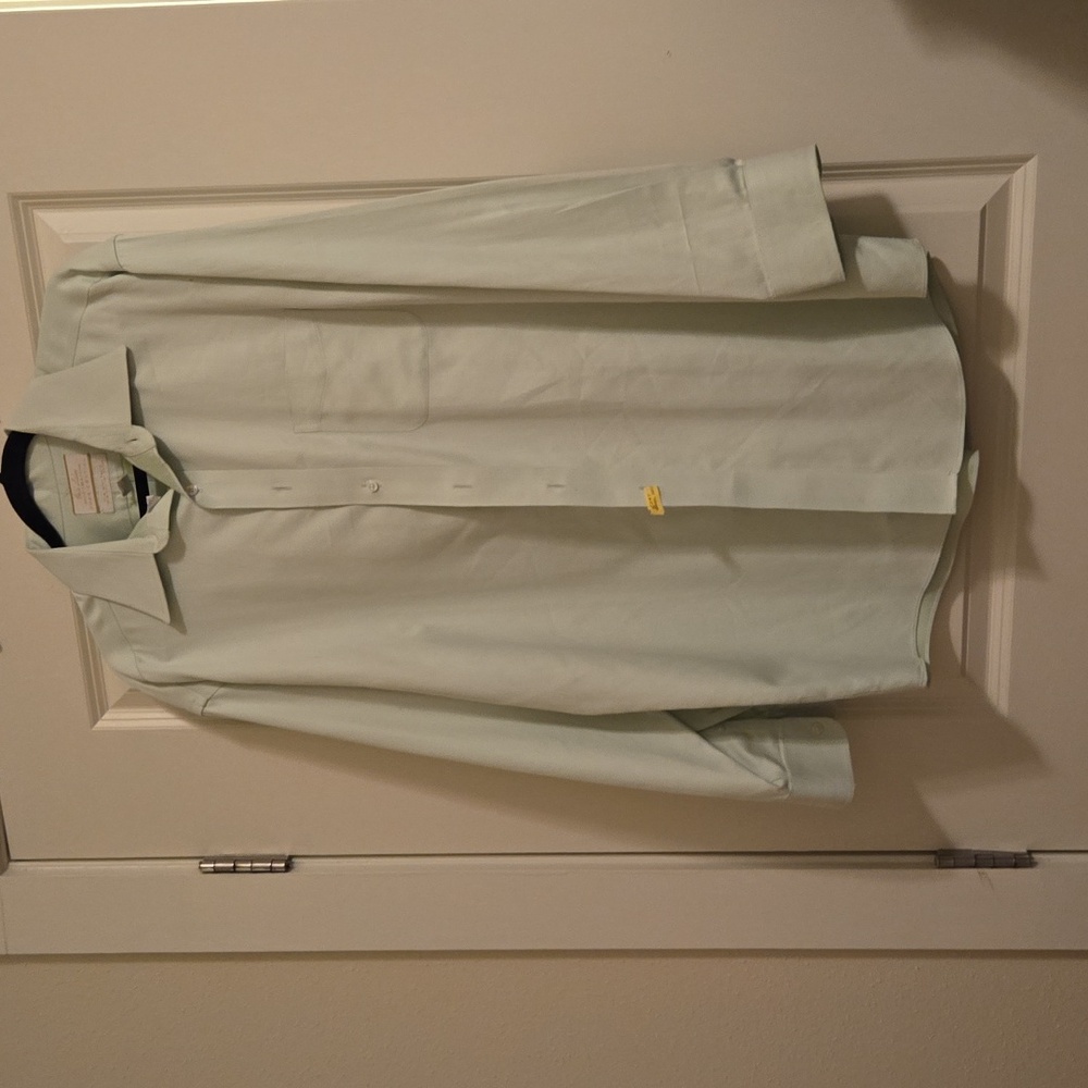 Light Green Dress Shirt 16.5/35 100% No Iron Cotton Cloth From Italy